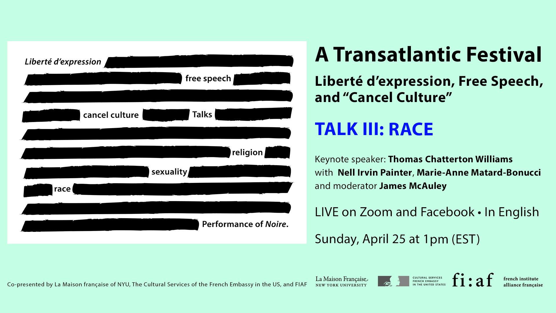 Talk | A Transatlantic Festival: Liberté d’expression, Free Speech, and "Cancel Culture" - Race